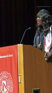 Vivian Afocha, 20, of Chicago's north side presented the student commencement address at Northwestern College's 2016 commencement. Afocha, a Nigerian immigrant in her teens and now a US citizen, earned her Criminal Justice Degree.