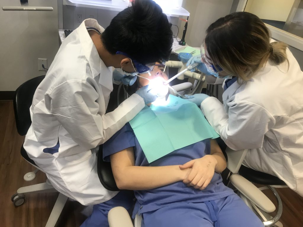 Two Dental Professionals Working On Patient’s Teeth